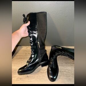 Louise et Cie Voshell Black Leather Tall Lace Up Combat Boots